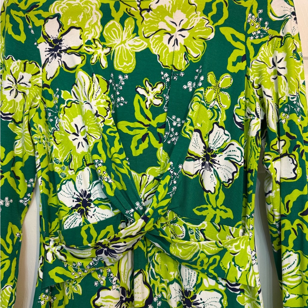 Lilly Pulitzer Green Floral Twist-Front Dress